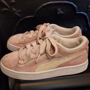 Puma Kids Pink and Cream Suede Sneakers, Size 1